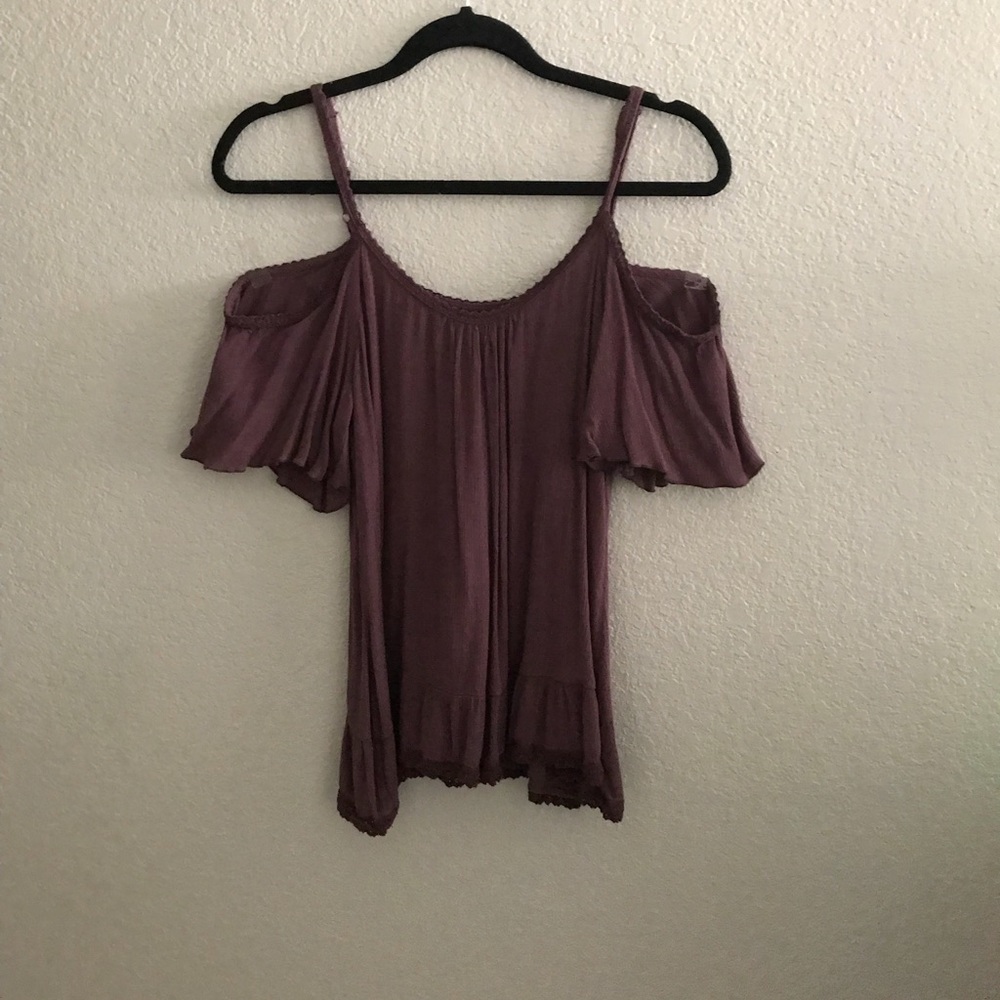Plum purple cutout shoulders with short sleeve